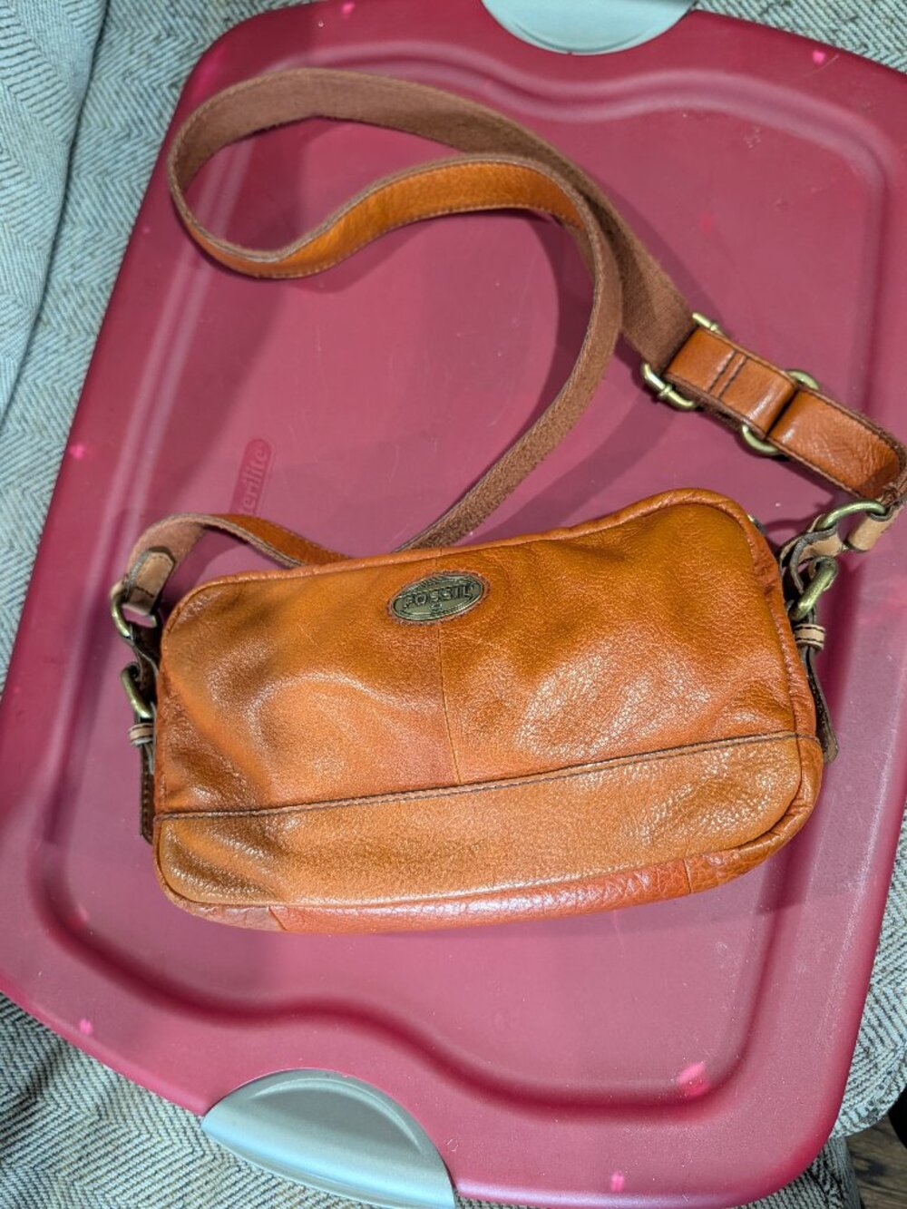 Fossil Explorer Leather Crossbody Bag - Tan/Saddle Brown